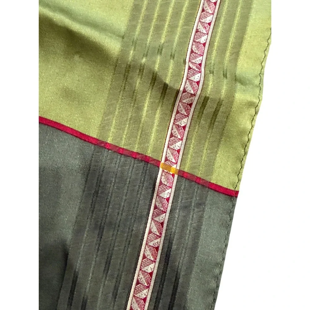 Vintage‎ Silk Plaid Square Scarf Red Black Olive Geometric Sheer Neck Wrap